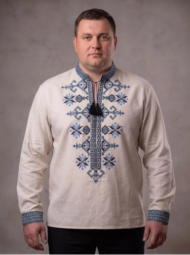 Kup męską koszulę haftowaną Kozatska  (melanż-niebieski) w Polsce od Galychanka
