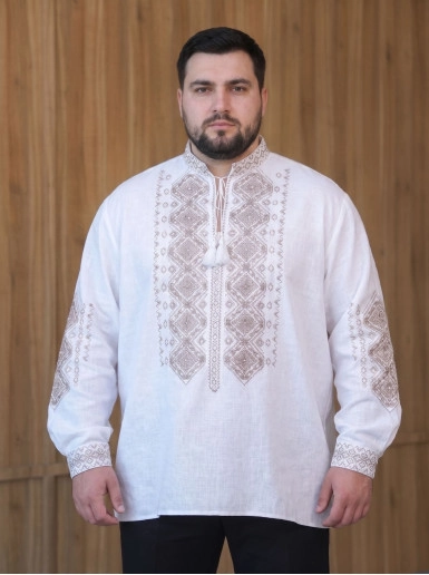 Buy Men's Embroidered Shirt Edelveis (white with gray) in Ukraine by Galychanka