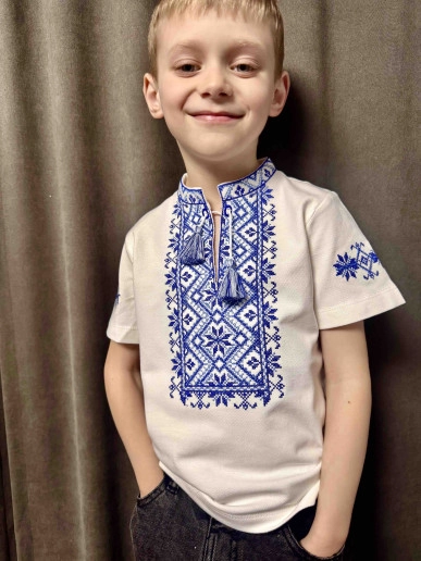 Zorianchyk (white and blue) - хлоп.футб.к/р-виш. лакоста біла виш.синя Зорянчик Bft-084