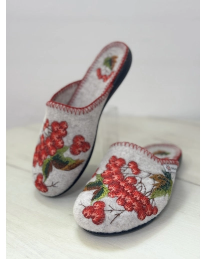 Kapcie damskie beżowe Czerwona kalina
