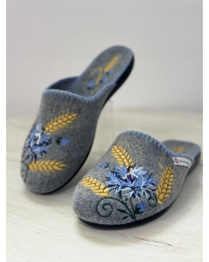 Жіночі тапки сірі  Волошки сині