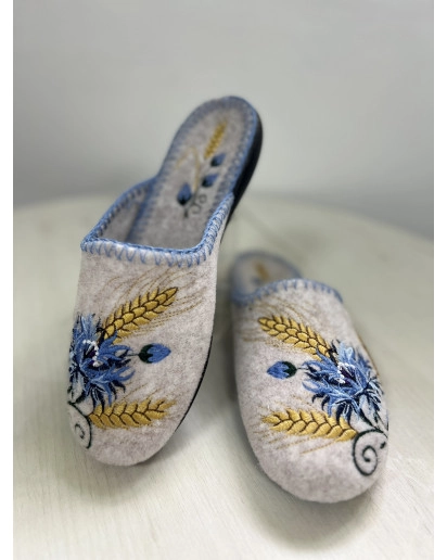 жіночі тапки бежеві Волошки сині 