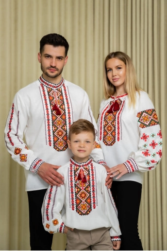 Купити парні вишиванки Комплект "Русланчики" ( молочний з червоним) в Україні від Галичанка