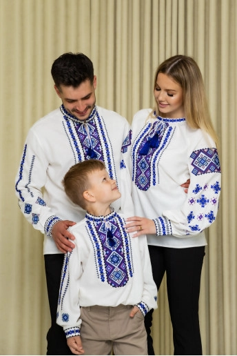 Купити парні вишиванки Комплект "Русланчики" ( молочний з синім) в Україні від Галичанка