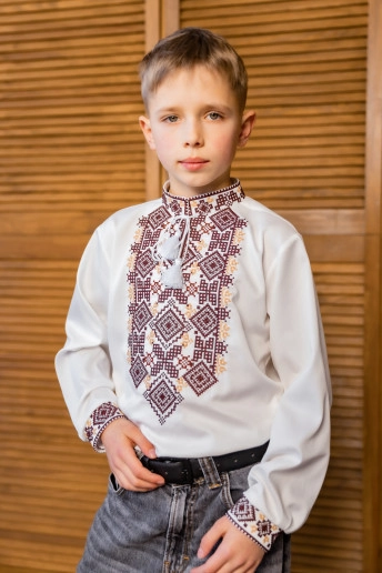 Вишиванка для хлопчика Богодар ( молочний з коричневим) – купити в УкраїнівідГаличанка