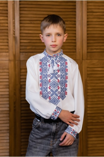 Вишиванка для хлопчика богодар ( молочна з синім) – купити в УкраїнівідГаличанка