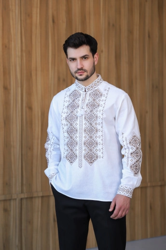 Купить мужскую вышитую рубашку Эдельвейс (белая с серым) в Украине от Галычанка