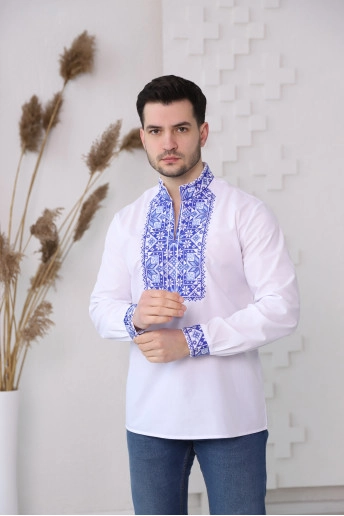 Zittyslav (white with blue) - чол.сорочка з манжетом д/р сорочкова біла виш.синя Життєслав