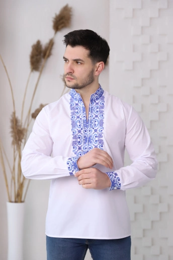 Colonel plus (white and blue) - чол.сор з манжетом д/р сорочкова біла виш.синя Полковник