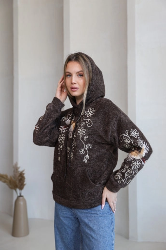 Купити жіночий світшот з вишивкою Птаха сизокрила (шоколад) в Україні від Галичанка