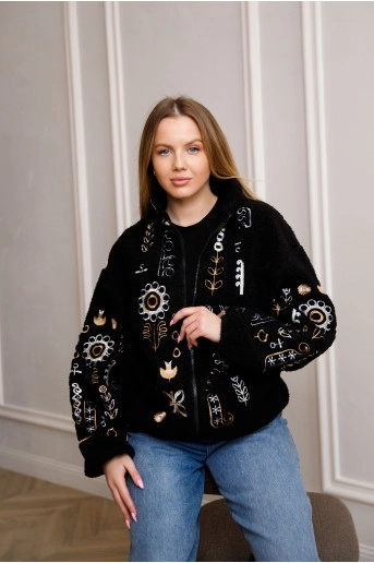 Купити жіночий світшот з вишивкою Люмінеска (чорна) в Україні від Галичанка