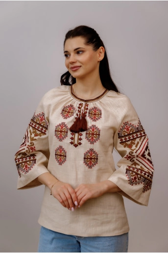 Вишиванка жіноча Богуслава (бежева з вишневим)в Україні від Галичанка