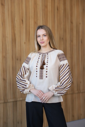 Вишиванка жіноча Злагода (бежева св. з  коричневим)в Україні від Галичанка