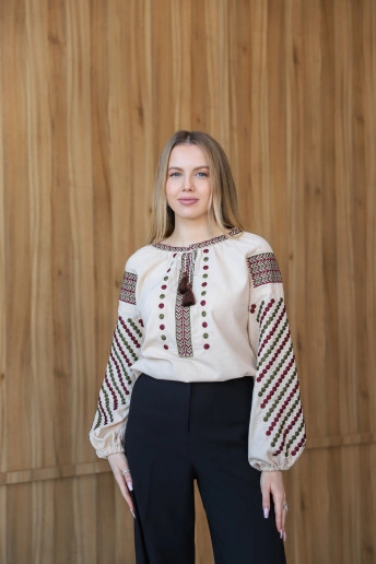 Вишиванка жіноча Злагода (бежева св. з зеленим)в Україні від Галичанка