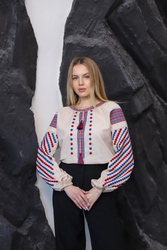 Вишиванка жіноча Злагода(бежева св. з синім)в Україні від Галичанка