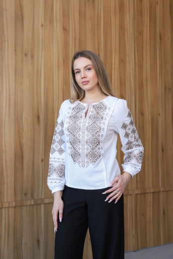 Купить вышиванку женскую Эдельвейс (белая с серым) в Украине от Галычанка