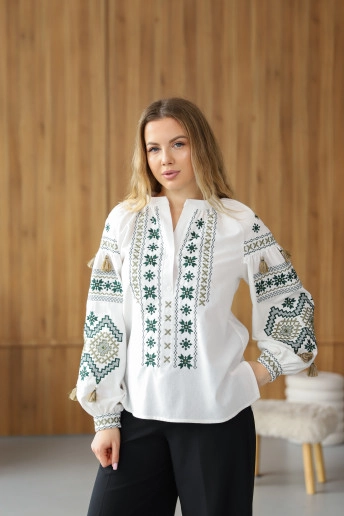 Women's vyshyvanka Filomena (green) in Ukraine by Galychanka