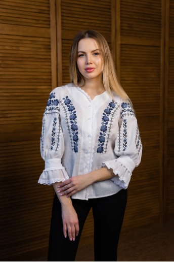 Вишиванка жіноча Люція ( біла з синім)в Україні від Галичанка