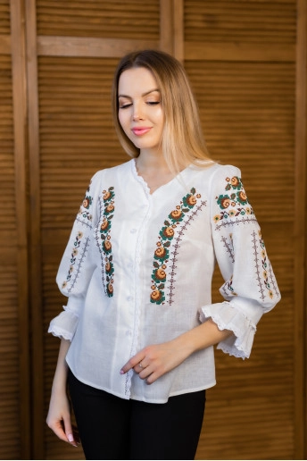 Вишиванка жіноча Люція (біла з зеленим)в Україні від Галичанка