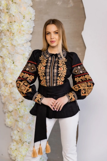 Вишиванка жіноча Милорада (чорна з бежевим)в Україні від Галичанка