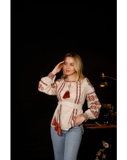 Олеся (беж-меланж с красным)