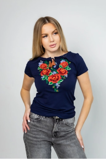Купить женскую футболку вышиванку Ванда ( синяя т. с красн.) в Украине от Галычанка