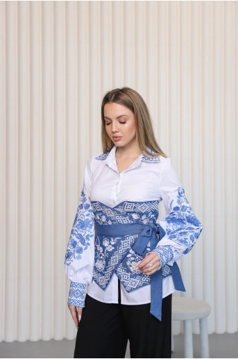Вишиванка жіноча Згарда (біла з джинсовим)в Україні від Галичанка