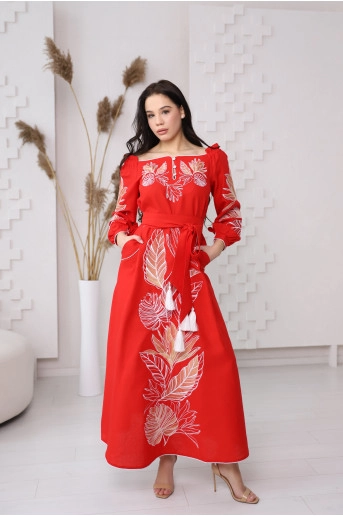 Вишите плаття Княжна (червона) купити в Україні від виробника Галичанка